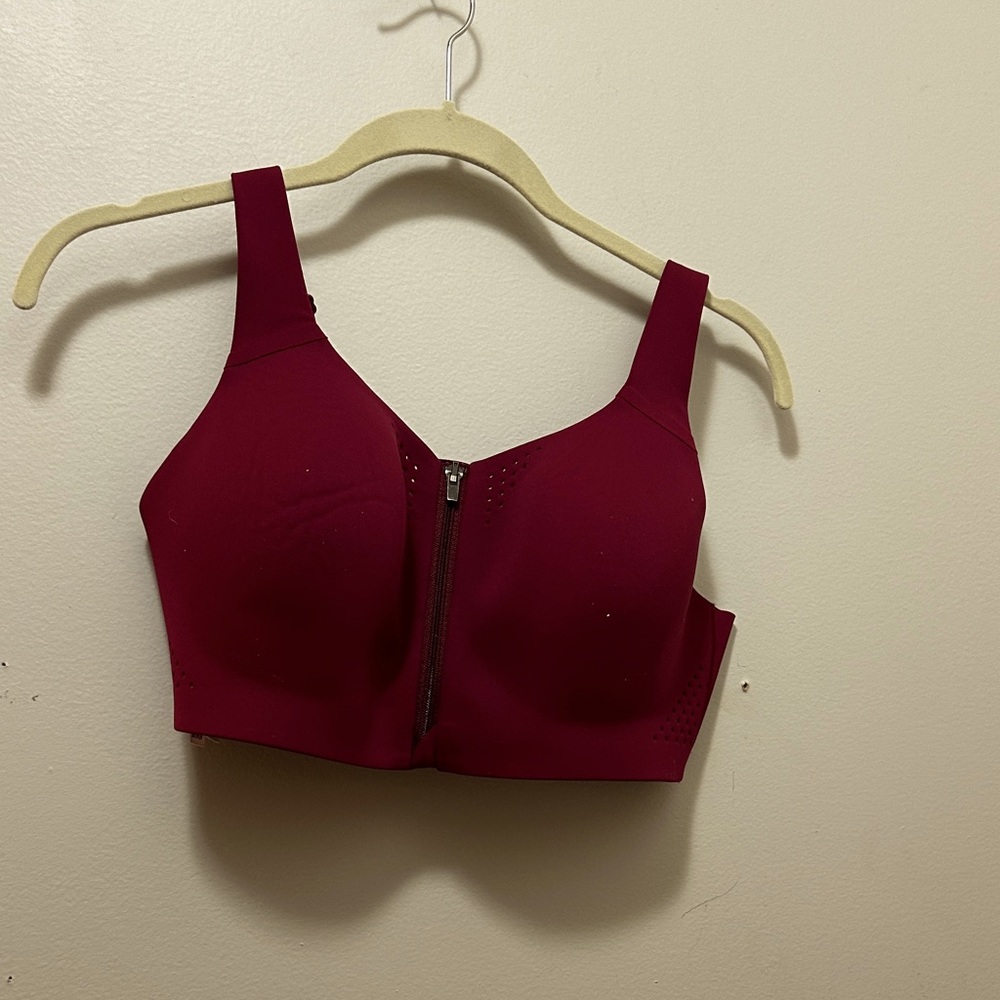 Red Zip-Front Sports Bra